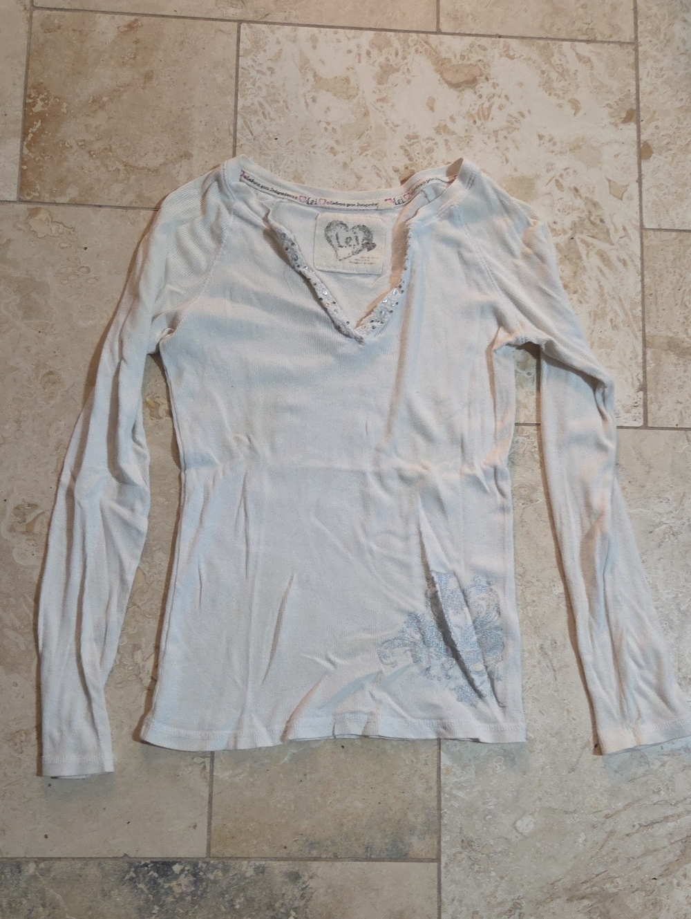 LEI White Sequin Neckline Top | Girls XL  | Y2K Sparkle Tank/Top